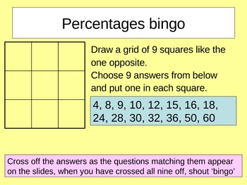 Preview of Percentages bingo