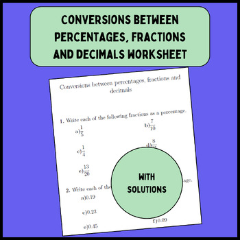 Preview of Conversions between percentages, fractions and decimals worksheet (with solution