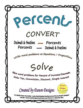 Preview of Percents: Convert Decimals/Fractions; Solve Using Equations/Proportions