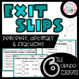 Percents, Decimals, and Fractions Exit Slips 6th Grade Math