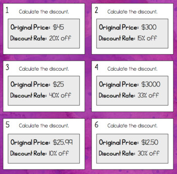 Percents - Discount and Sale Price - Notes, Task Cards, and a Practice