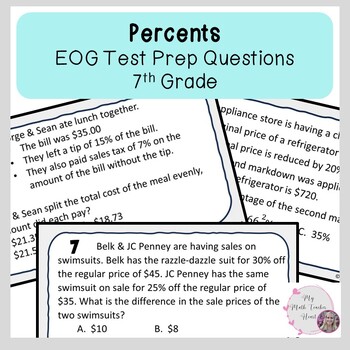 Preview of Percents EOG Review *BUNDLE* | Grade 7 Math | Test Prep