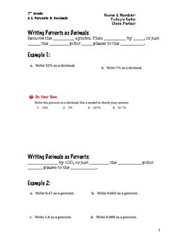 Preview of Percents Guided Notes Big Ideas Math Red: 7th Grade Chapter 6