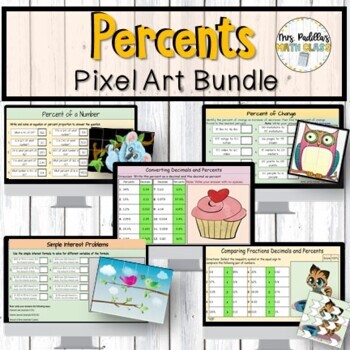 Preview of Percents Pixel Art Digital Activity Bundle for  Distance learning