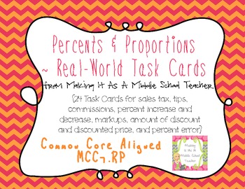 Preview of Percents & Proportions ~ Common Core Real-World Task Cards