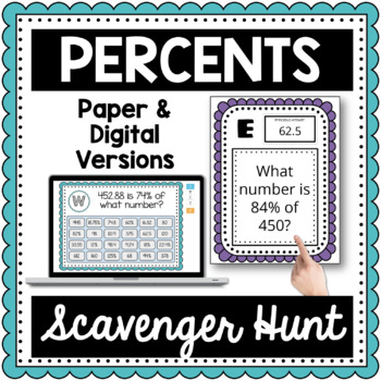 Preview of Percents Scavenger Hunt-Percent Proportion or Percent Equation 7.RP.A.3,6.RP.A.c