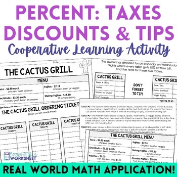 Preview of Percents - Taxes, Tips and Discounts Math Activity