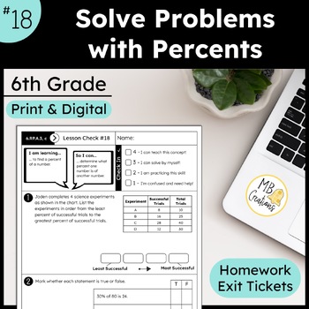 Preview of Percents Word Problems - HW, Worksheets, Exit Tickets -iReady Math 6th Grade L18