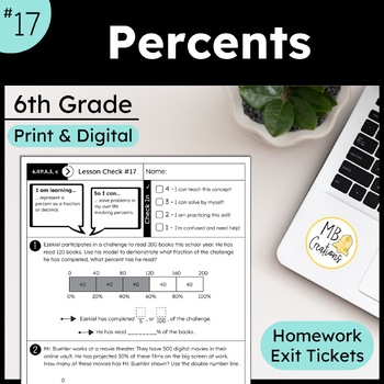 Preview of Percent of a Number Percentages Worksheet L17 6th Grade iReady Math Exit Tickets