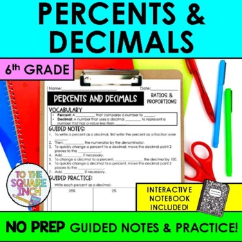 Preview of Percents and Decimals Notes & Practice | + Interactive Notebook Pages