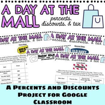 Preview of Percents and Discounts PBL Math Activity for Google Classroom Distance Learning