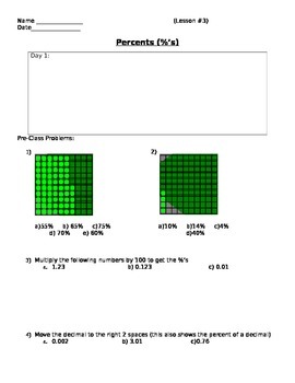 Preview of Percents (%'s)  Worksheet