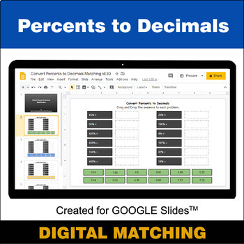 Preview of Percents to Decimals - Google Slides - Distance Learning - Digital Matching