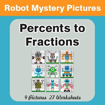 Percents to Fractions - Color-By-Number Math Mystery Pictures