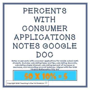Preview of Percents with Consumer Applications Notes Google Doc for Distance Learning