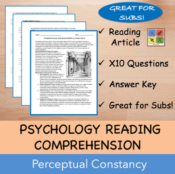 Preview of Perceptual Constancy in Psychology - Psychology Reading Passage - 100% EDITABLE