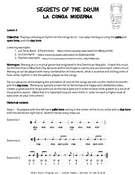 Preview of Percussion Conga lesson 3 for the music classroom How to play Merengue