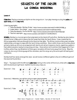 Preview of Percussion Conga lesson 4 for the music classroom How to play Bomba.