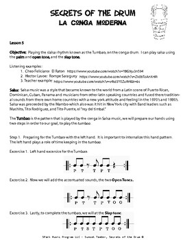 Preview of Percussion Conga lesson 5 for the music classroom How to play Salsa