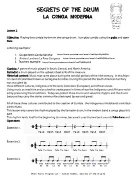 Preview of Percussion Conga lesson 2 for the music classroom How to play Cumbia