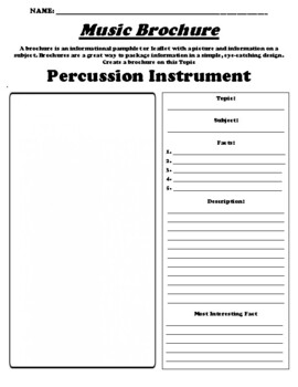 Preview of Percussion Instrument "Informational Brochure" Worksheet & WebQuest