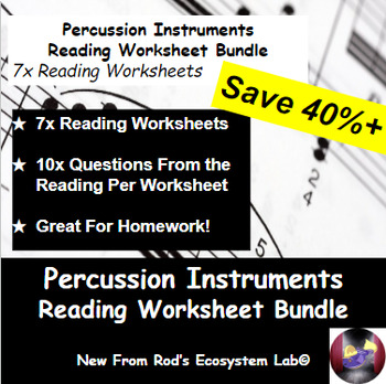 Preview of Percussion Instruments Reading Worksheet Bundle **Editable**