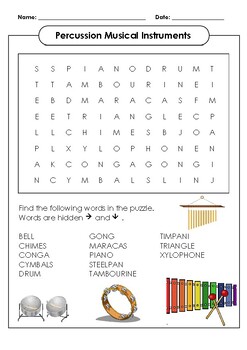 Tropical Sarabo árabe Estallar Percussion Musical Instruments Word Search by Anabell Miller | TPT