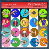 Percussion instruments clip art set 2 -Color and B&W- 50 items!