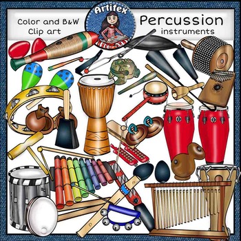 Preview of Percussion instruments clip art set1 -Color and B&W-63 items!