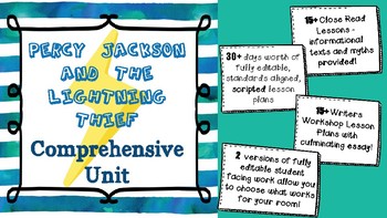 Preview of Percy Jackson Lightning Thief - EDITABLE Unit/lesson plans, student work, etc