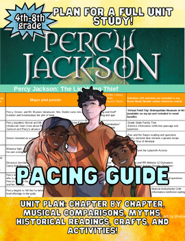 Preview of Lightning Thief Unit Pacing Guide FREEBIE PREVIEW w/ Musical & Activities