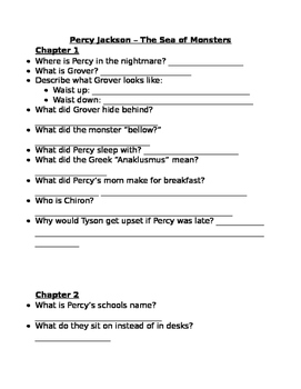 Preview of Percy Jackson Sea of Monsters Chapter Questions