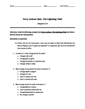 percy jackson and the lightning thief teaching resources tpt