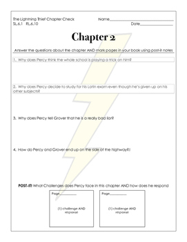 percy jackson and the lightning thief chapter check questions tpt