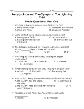 Preview of Percy Jackson and The Olympians: The Lightning Thief Movie Questions and Answers