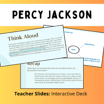 Preview of Percy Jackson and the Lightning Thief, Cycle 1 Teacher Slides (Chps 1-7)