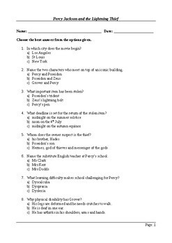 percy jackson and the lightning thief movie 60 question