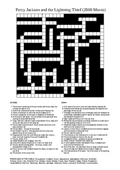 Preview of Percy Jackson and the Lightning Thief Movie - Crossword Puzzle