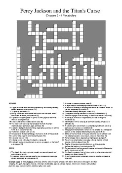 Percy Jackson and the Titan #39 s Curse Chapters 2 4 Vocabulary Crossword