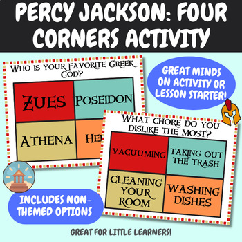 Preview of Percy Jackson four corners get to know you |get to know you Percy Jackson themed