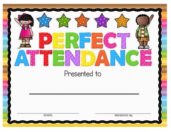Pack of 15 Award Certificate of Perfect Attendance 