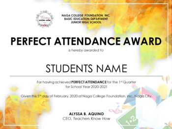 Preview of Perfect Attendance Award
