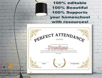 Preview of Perfect Attendance Award| White with Gold Stencil Version