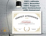 Perfect Attendance Award| White with Gold Stencil Version