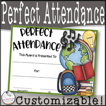 Preview of Perfect Attendance Awards- Editable!