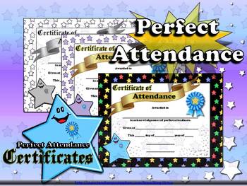 Preview of Perfect Attendance Certificates - Awards - Stars Theme - King Virtue