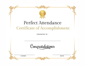 Preview of Perfect Attendance Student Award Graduation Certificate Instant Printable