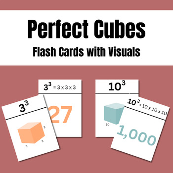 Preview of Perfect Cubes Flash Cards (fluency, visuals, self-checking)