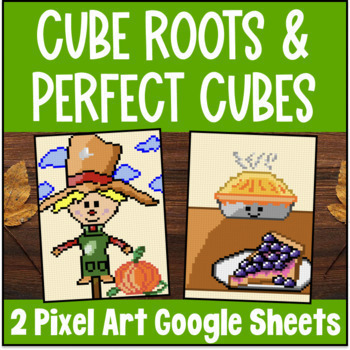 Preview of Perfect Cubes and Cube Roots Equations Pixel Art | Google Sheets | Digital