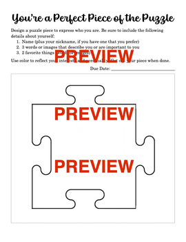 Preview of Perfect Piece of the Puzzle Back to School Activity